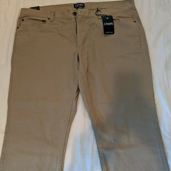 NWT Chaps Twill Khakis Hudson Tan Flat Front - Picture 1 of 10